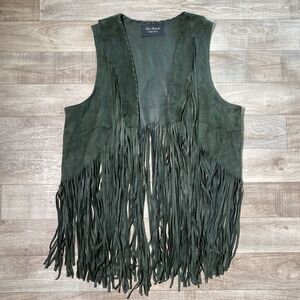 Pat Dahnke Suede Cutout Collar Vest Leather Fringe Western Festival OS